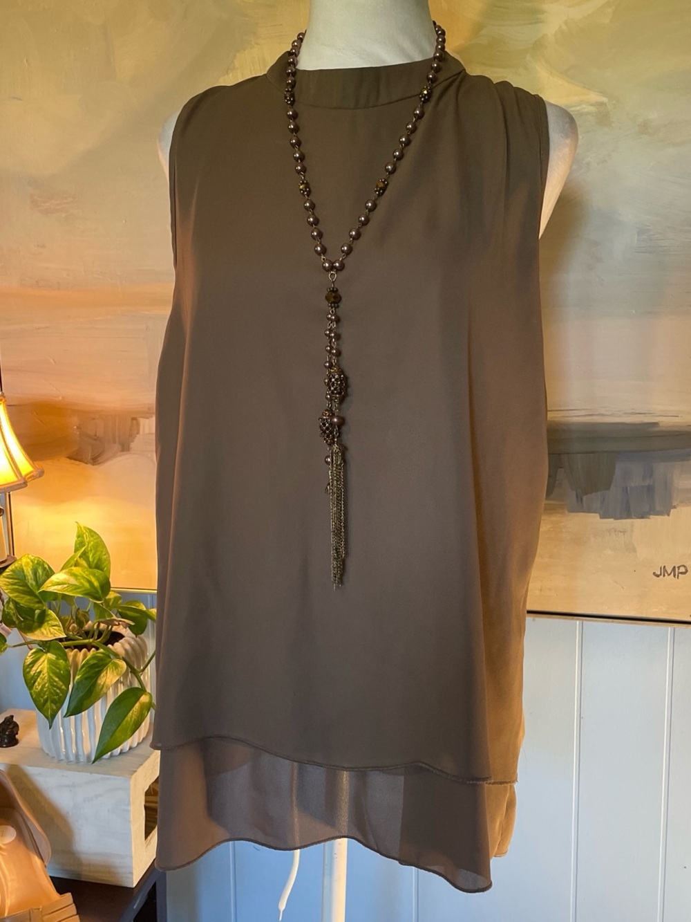 Stella Luce Brown Sleeveless Layered Chiffon Tunic